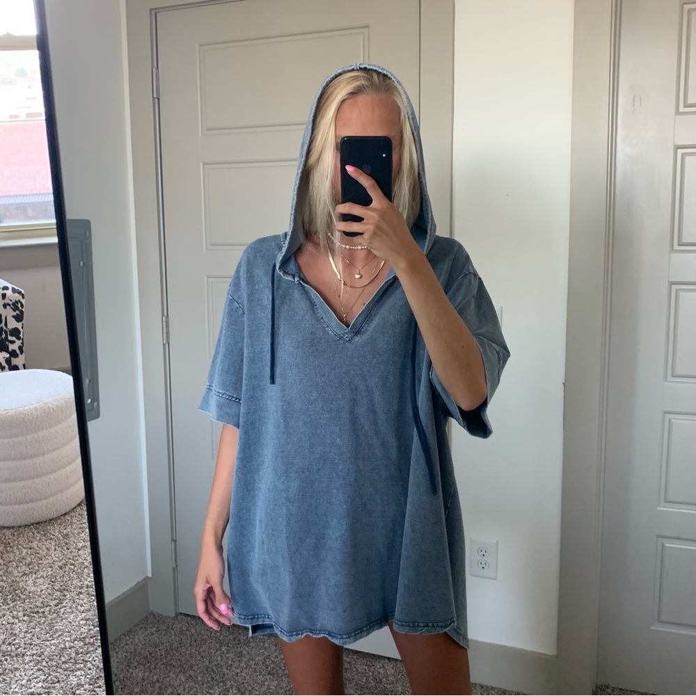 Blue Hoodie Poncho / Cover-up / Pullover